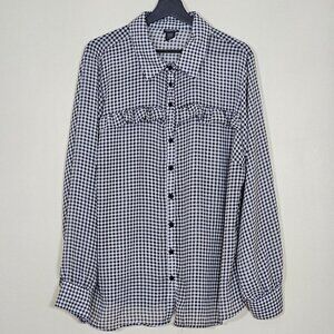 Torrid Top Womens 2X Black White Gingham Buttons LS Ruffles Boho Cottagecore